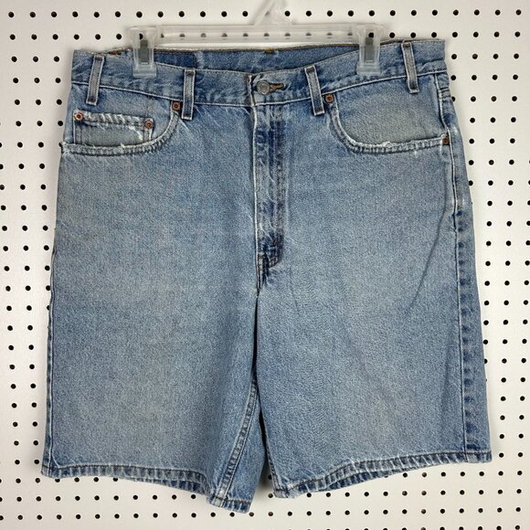 Levi's 550 Vintage Blue Jean Shorts Jort Sz 36 Relaxed Fit Distressed Light Wash - Picture 5 of 9